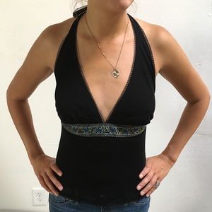 Betsey Johnson Black Silk Halter Top